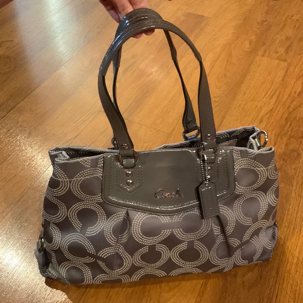 Gray Coach Ashley Dot Signature Carry-all Tote